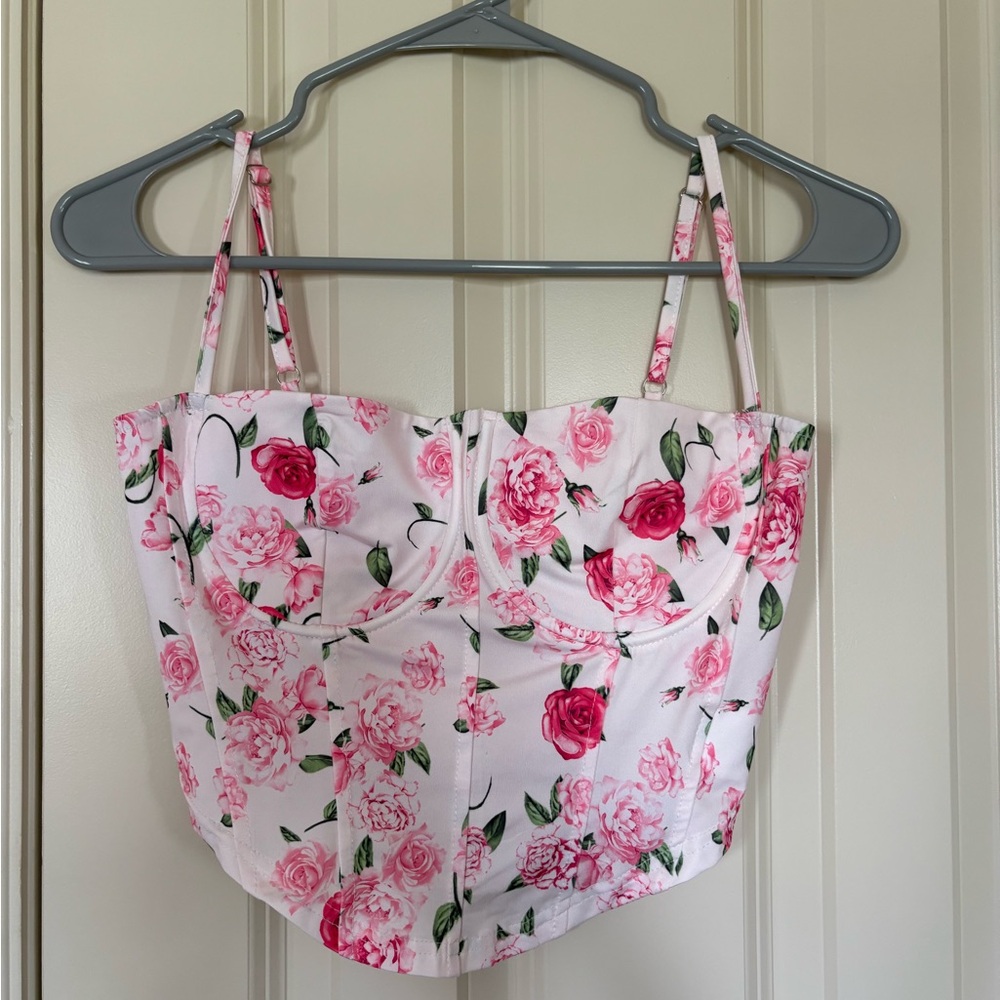 Pink Floral Bustier Top